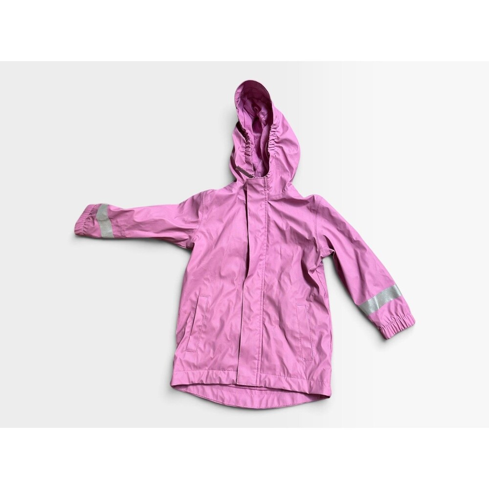 EUC Cat & Jack Girls Pink Hooded Full Zip Rain Coat Jacket, Size 2T